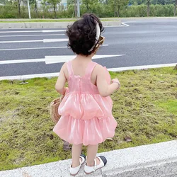 Girls' Western-style Dress Summer Dress Baby Suspender Skirt Bow Design Sweet and Cute Outer Wear Birthday Party Clothing