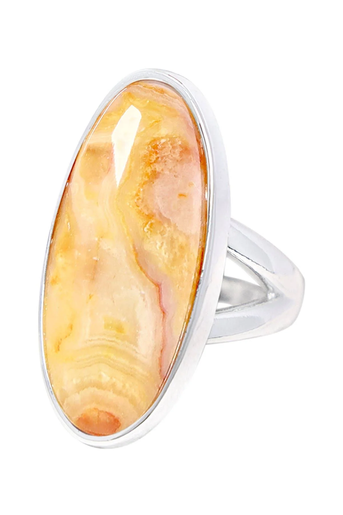 Oval Cabochon Crazy Lace Agate Gemstone Ring