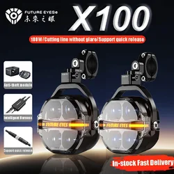 Future Eyes X100 New Motorcycle Auxiliary Spotlight 180W Fog LED Through Running Lights with Fill Lights Wired Backlight Switch