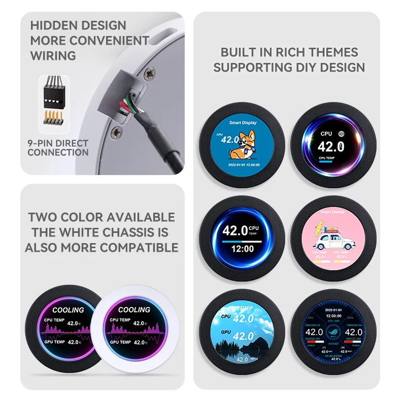 New 2.1 Inch Water Cooler Screen IPS LCD 480*480 CPU GPU RAM HDD Type C USB Monitor CNC Case Dynamic Themes Display NO AIDA64 image 3