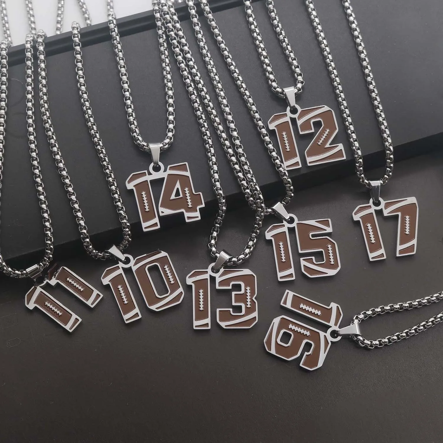 0-29 304L Stainless Steel America Soccer Number Necklace Men Women Football Rugby Necklace for Men Jewelry Rugby Accessories