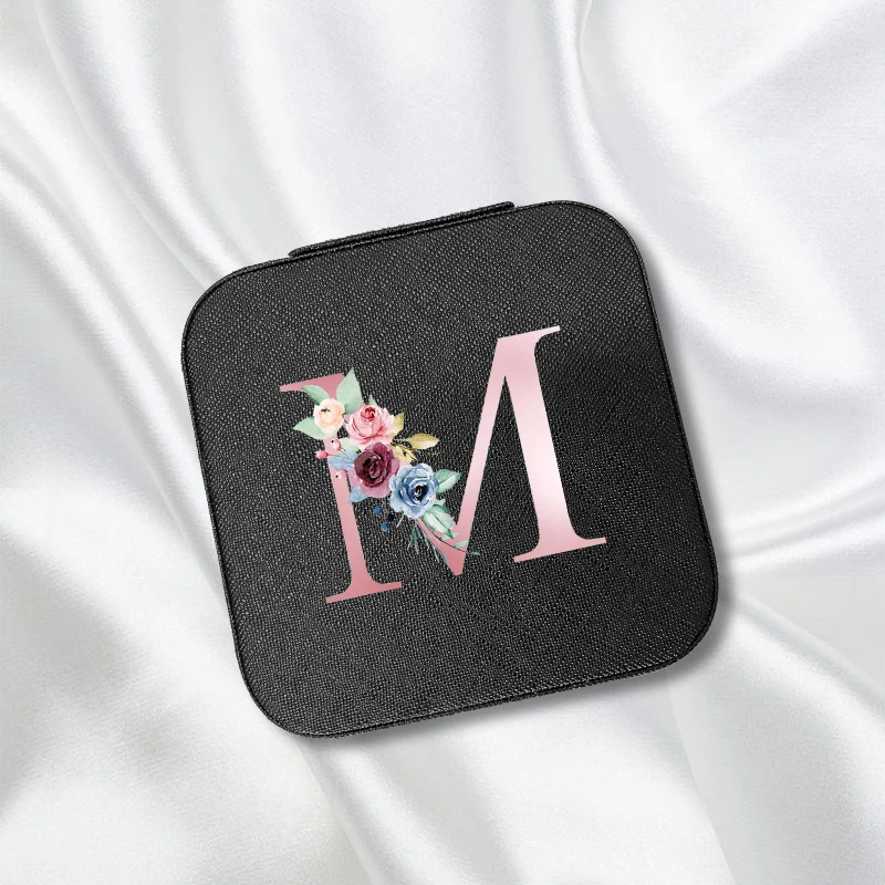 

Pink Letter Jewelry Boxes Portable PU Leather Color Organizer Display Travel Jewelry Case Box Earrings Necklace Ring Jewelry Box