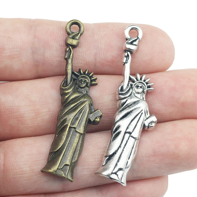 High Quality 20 Pieces/Lot 48mm*13mm Antique Silver plated Or Antique Bronze American Statue Of Liberty Metal Charms For Jewelry