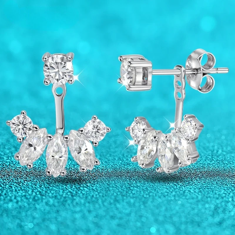 

GRA Certified All Moissanite Drop Earrings for Women Detachable Earcuff Party Jewelry Pure 925 Silver Stud Earring 2 Use