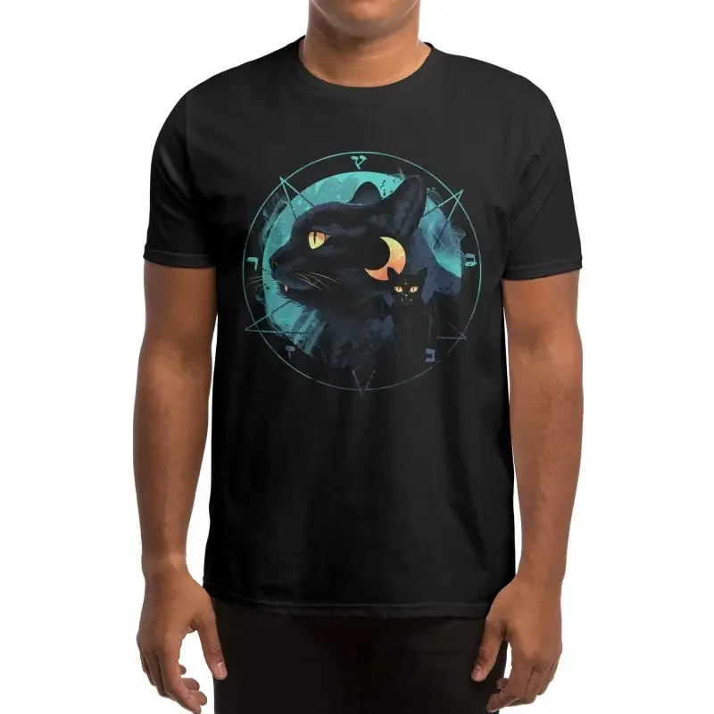 

The Evil Cat, Magic Symbols Black Cat T-Shirt. Summer Cotton Short Sleeve O-Neck Mens T Shirt New S-3XL