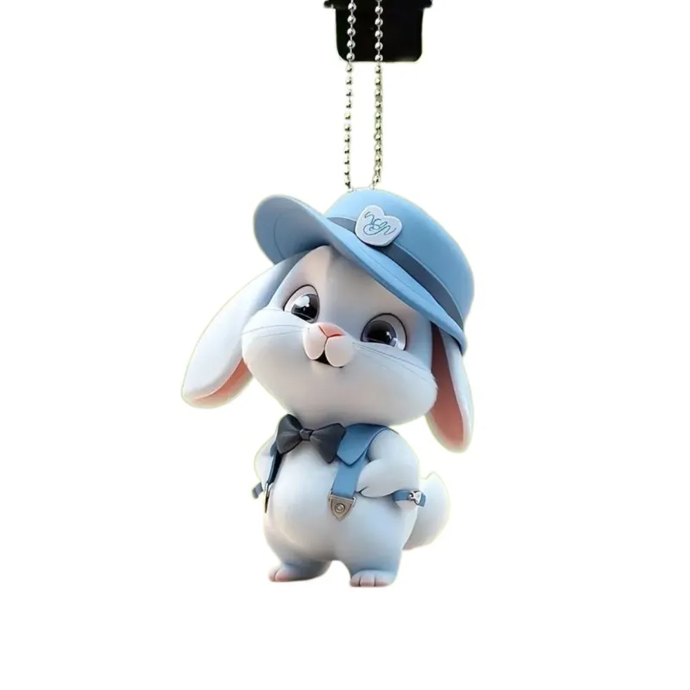 2D Flat Rabbit Bunny Acrylic Keychain Car Pendant Interior Rearview Mirror Decorative Animal Keyring Mobile Phone Bag Pendants