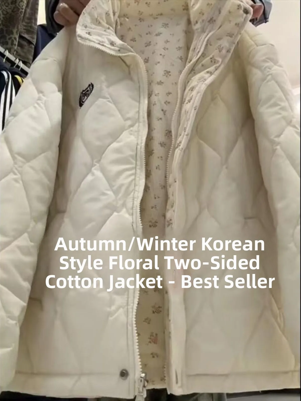 

Floral Print Corduroy Loose Fit Stand Collar Cotton Jaet Women's Double Sided Wear Winter Thiened Korean Sle Coat