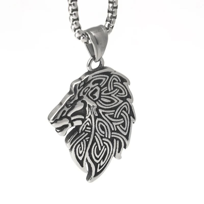 Stainless steel fashion personality retro majestic rune lion head pendant necklace