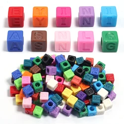50Pcs/lot Acrylic Square Letter Beads Colorful Large Hole Alphabet Loose Bead for Jewelry Making DIY Necklace Bracelet Supplies