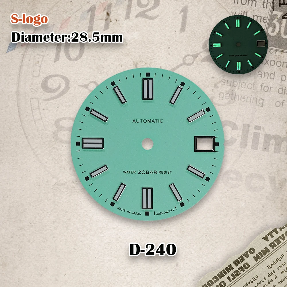 28.5mm S Logo NH35 Dial Matte Tiffany Blue Dial Fit NH35 Movement C3 Green Luminou Day Just Watch Modification Accessories