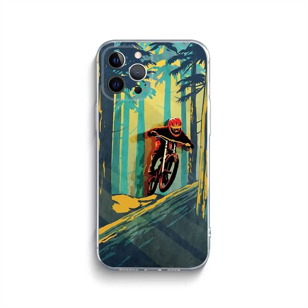 Mountainbike Fahrrad Handyhülle für iPhone 16,15,14,13,12,11,Pro,Max,Xs,Xr,X,7,8,Plus,Mini Silikon Clear Cover