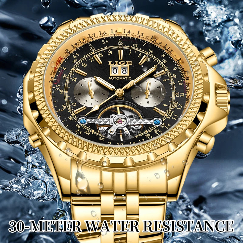 LIGE New Mens Watches Top Brand Luxury Automatic Mechanical Watch Men All Steel Waterproof Watch Week Clock Relogios Masculino