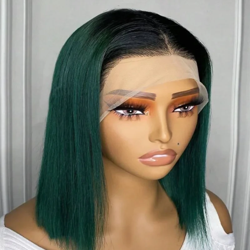 Ombre Green Straight 13X4 Synthetic Hair Lace Front Wigs For Black Women Pre Plucked With Baby Hair Lace Frontal Wigs  Black Wig