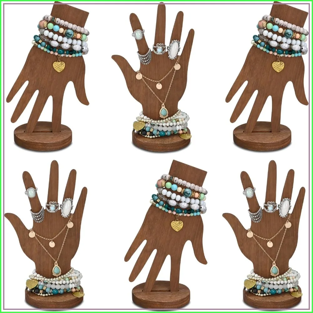 

6-Piece Wooden Hand Jewelry Display Set - 2-Way Design for Wall Hanging or Standalone Mannequin Finger Hand Display