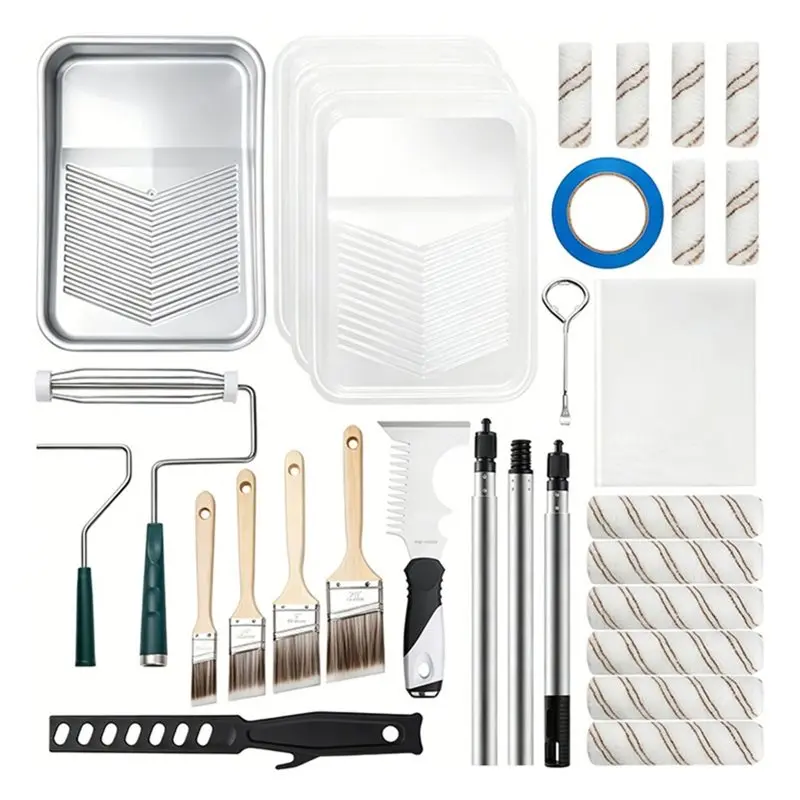 [newa64z-】-painting-supplies-28-pack-paint-roller-kit-professional-paint-brushes-set-for-home-interior-wall-ceiling-projects