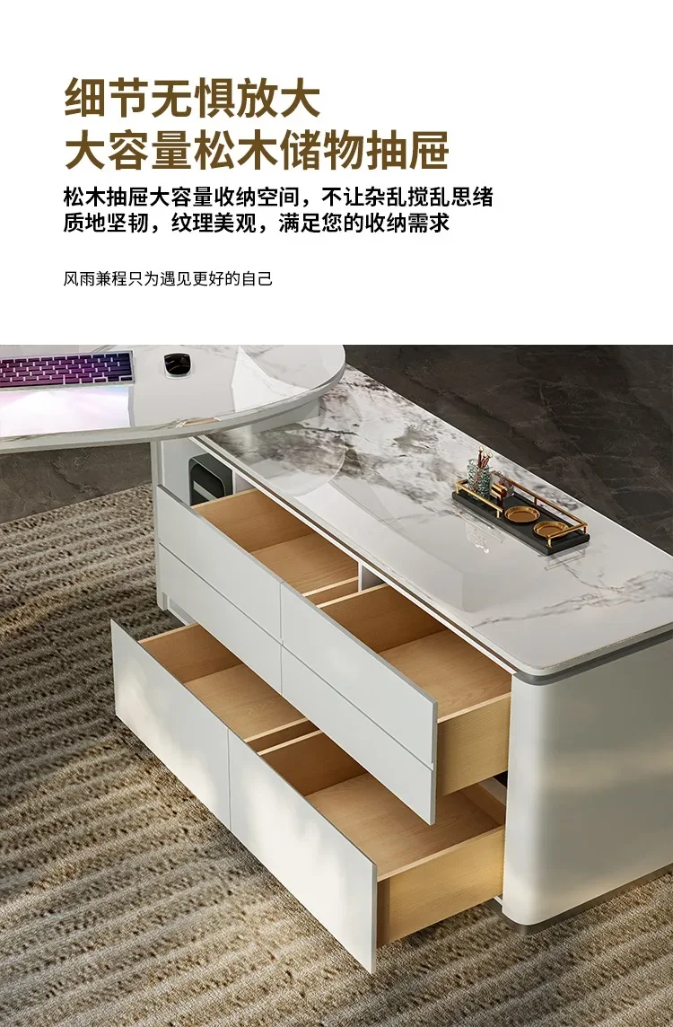 Italian-Style Light Luxury Desk Simple Boss Computer Table and Chair Combination Stone Plate President Home Desk Desk Desk