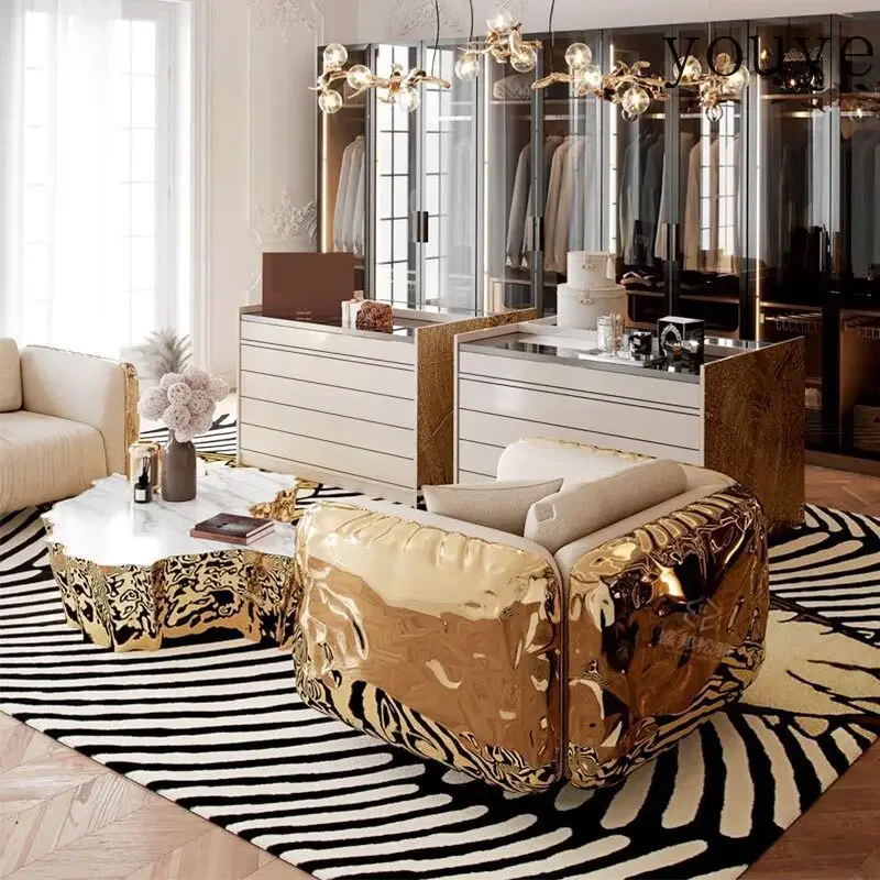 N10 Light luxury sofa high-end luxury high-end sense post-modern Italian leather living room metal leisure mansion multi-person