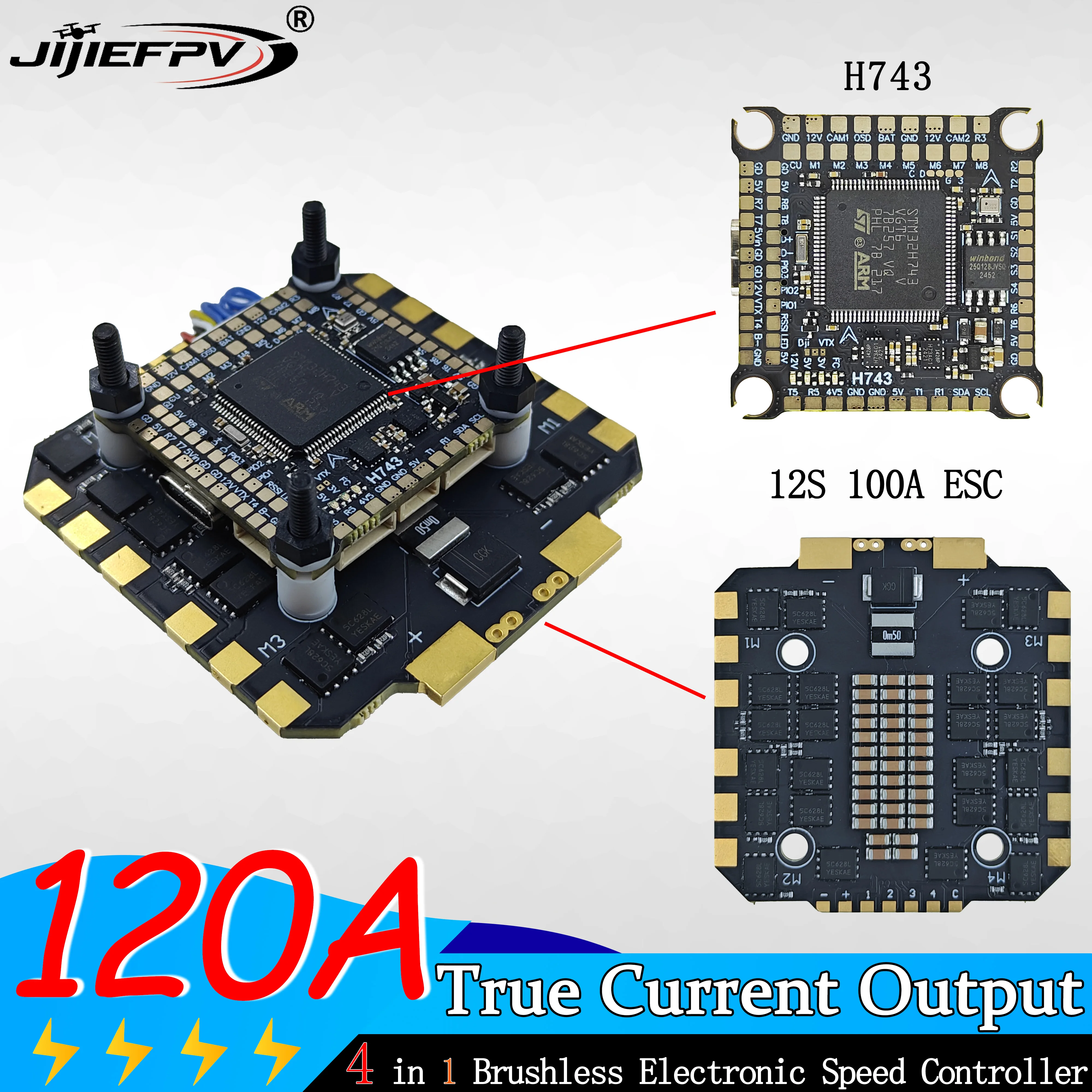 

JIJIEFPV 120A 100A 3-12S 4IN1 True current ESC H743 Stack H7 FC Flight controller FPV stack for MARK4 13inch FPV Drone frame