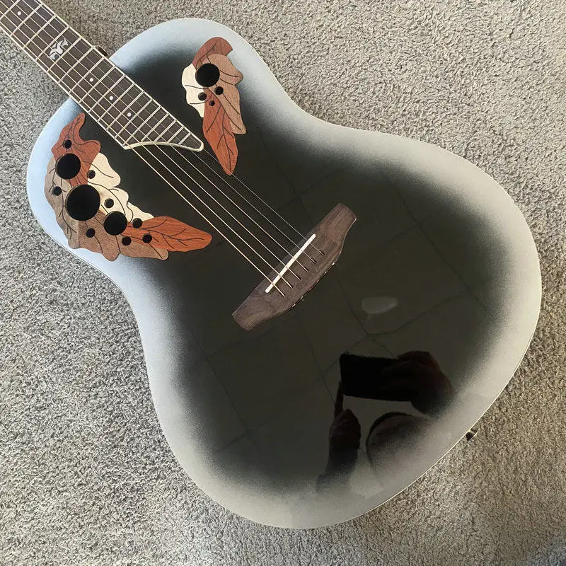 G855 Ovation Logo-Free Round Back Steel String Acoustic Guitar, 24 Frets, Sample Instrument, Made in Taiwan, On Special Price