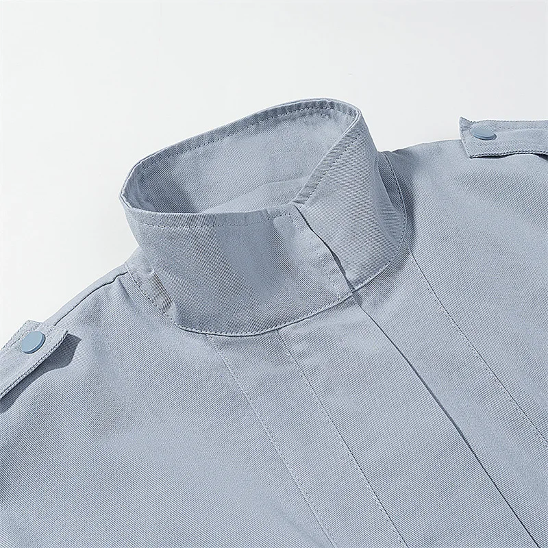 SuperAen women's clothing 2026 spring new European and American style fashion casual blue pocket medium and long coat