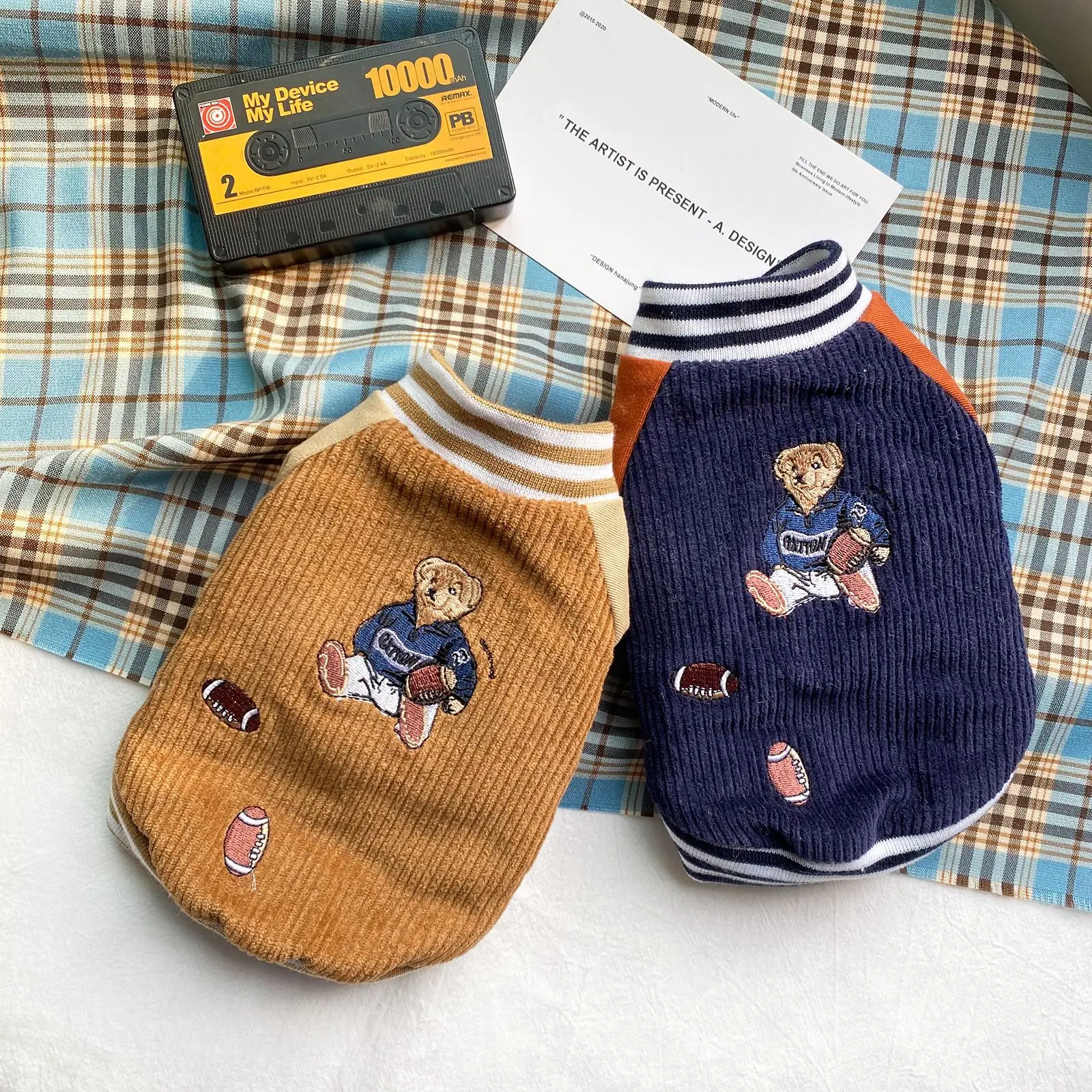 Pet Corduroy Trendy Baseball Clothes Dog Clothing Winter Teddy Warm Jacket Cute Teddy Bear Autumn Winter Clothing Puppy Clothes