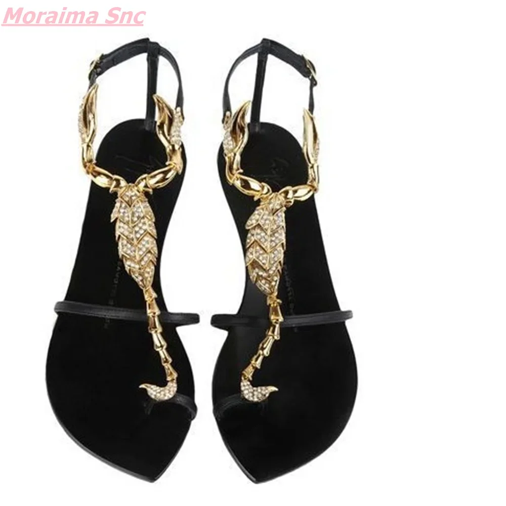2025 Summer Fashion Women Sandals Black Diamond Thin High Heel Sexy Metal Decoration Leather Open Toe Comfortable  Party Shoes