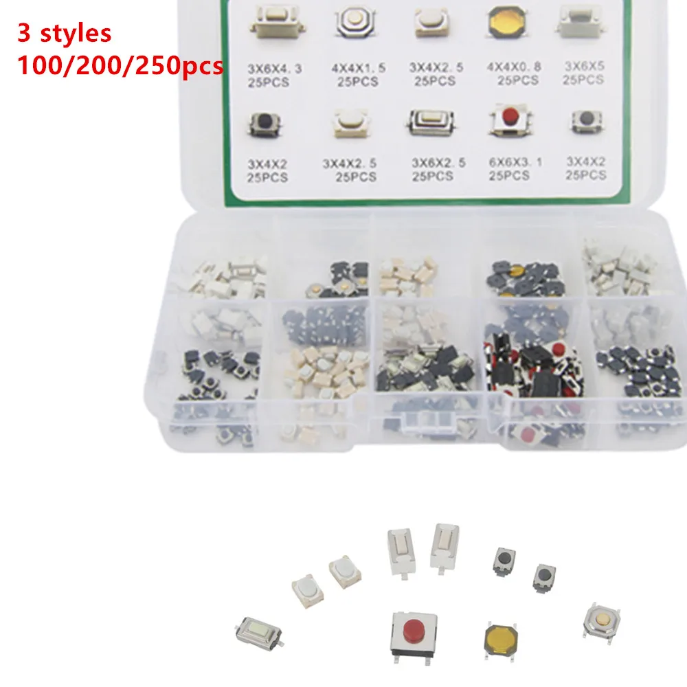 100/200/250pcs 10 Types car remote car key button Tablet Actile Push Button Switch Car Keys Button Touch Microswitch with Box