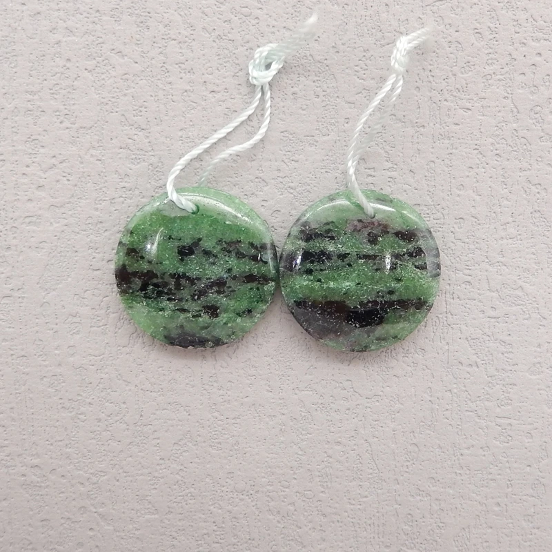 

2PCS Natural Stone Ruby And Zoisite Earring Beads 22x5mm round Pendant Drill Fashion Jewelry Accessory for Women 10.4g