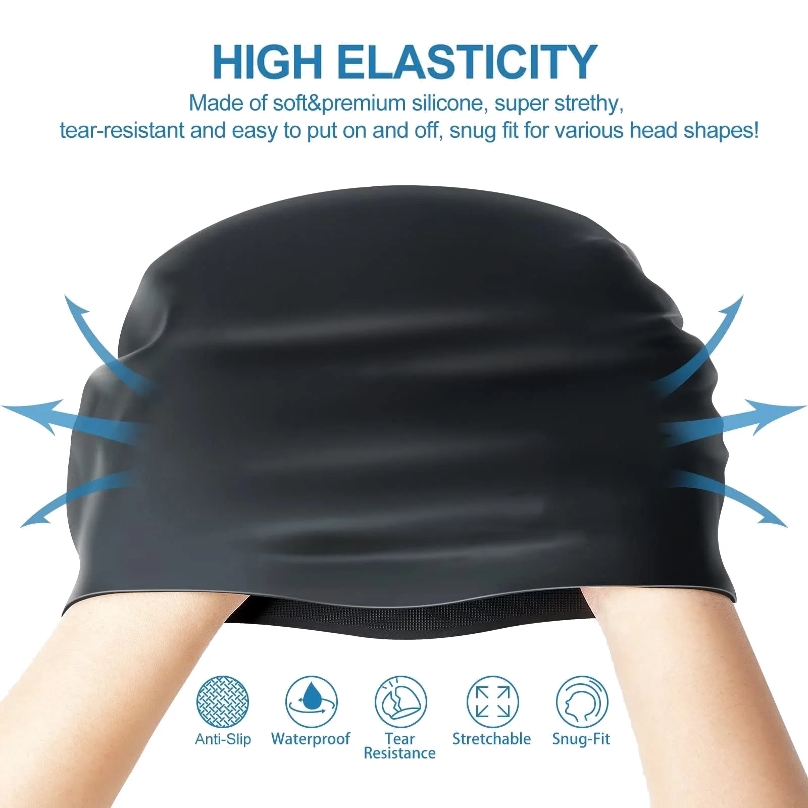 Silicone Swim Cap,Classic Unisex,Adult & Kids,Comfortable Durable Non-Slip Elastic Waterproof Swimming Hat,for Long & Short Hair