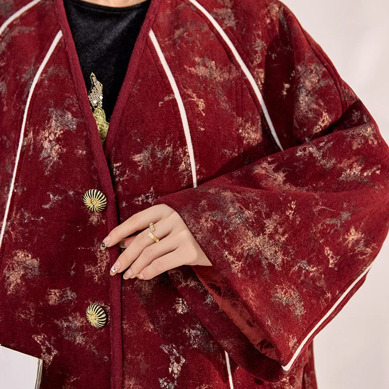 UMI MAO New Chinese Style Jacket Winter New Embroidered Loose Slimming Umbrella Design Mid-Length Coat Women Female Overcoat