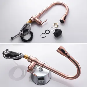 Kran Dapur Tarik Perunggu Antik Keran Mixer Air Wastafel Dapur Kran Derek Panas Dingin dengan Penyemprot EL9021 8 mixer keran dapur penjualan terbaik - №