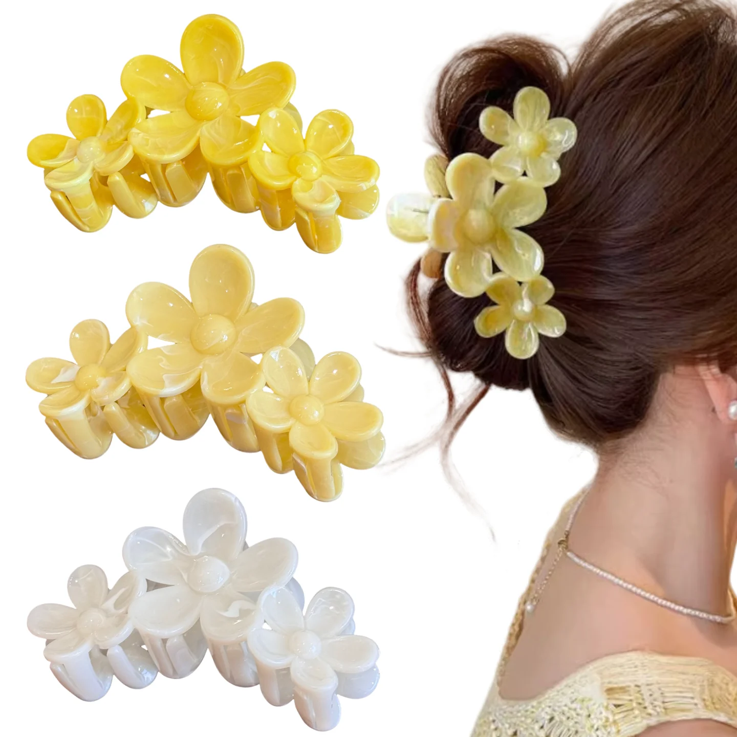 

Dowell Korean-style 11cm Large Plumeria Hair Claw Clips Non-slip Flower Hair Clip for Thick Thin Hair
