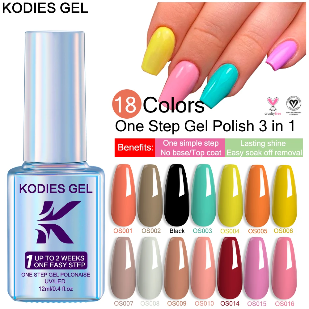 KODIES GEL New Gel Nail Polish 3 IN 1 One Step Summer Color Gel Varnish Semi Permanent UV/LED Soak Off Manicure Nail Art Lacquer