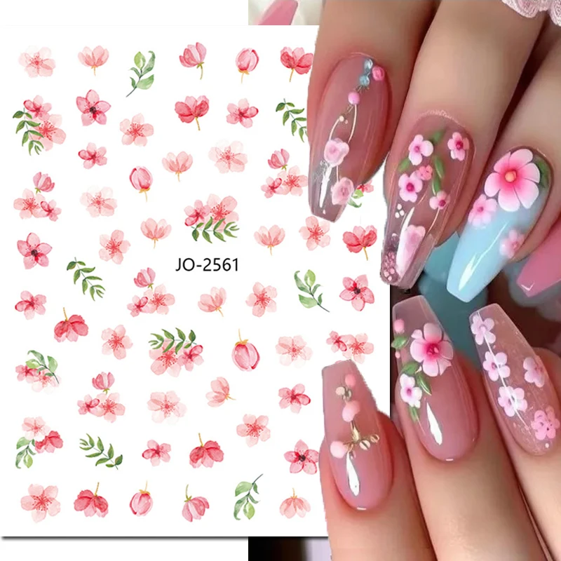 

3d Nail Art Stickers Pink Florals Cherry Blossom Flowers Adhesive Sliders Decals For Nails Tips Decorations Manicures