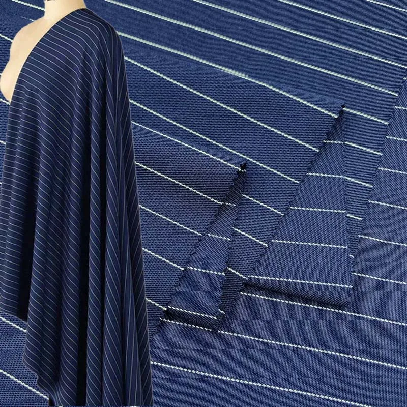 Tela a rayas para traje azul profundo, tela para traje de poliéster, falda y pantalones con drapeado, costuras diagonales, tela para ropa a medida