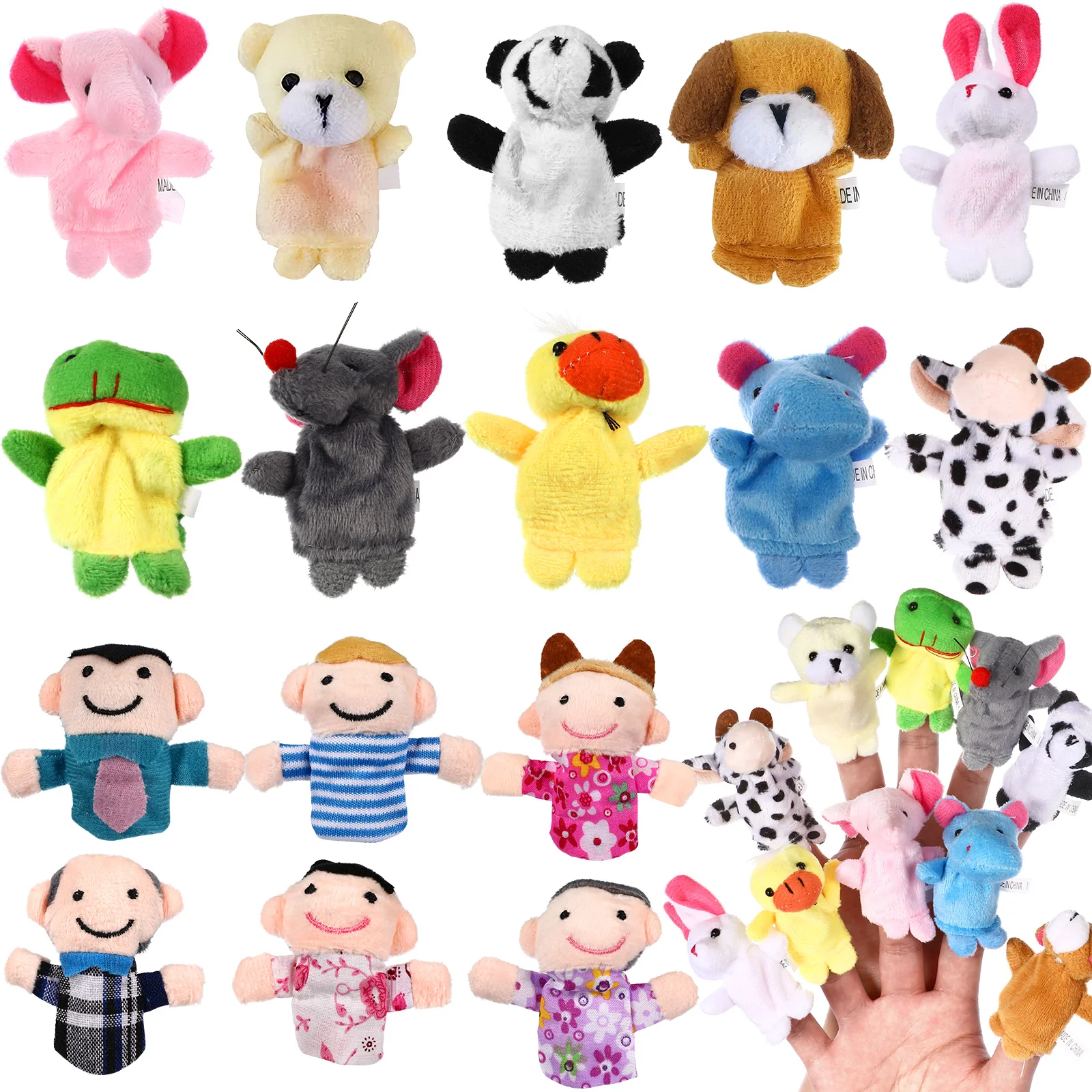 16 Pcs Animal Friends Hand Puppets Thumb Story Time Finger Fairy Tale Toy The Marionettes People Kid for Kids Double Layer