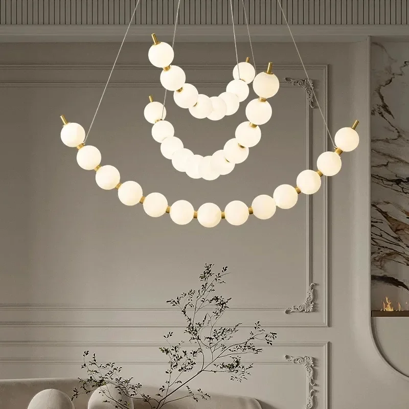 LED Magic Bean Pearl Chandelier Cream Style Apartment Living Room Restaurant Bedroom Designer Minimalist Decorative Pendent Lamp