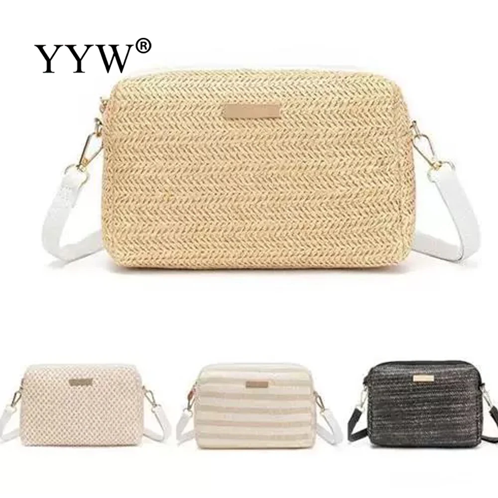 

2024 Fashion Straw Woven Bag Women's Designer Brands New Simple Small Square Bag Beach Vacation One Shoulder Crossbody Handbag