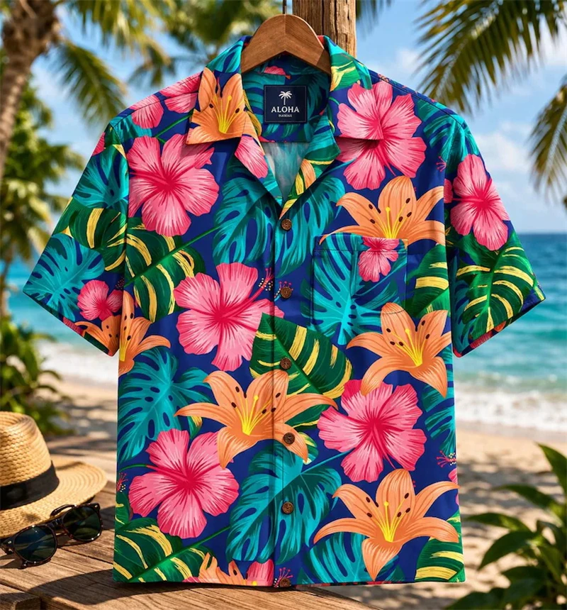 Floral Shirts Men's Hawaii Shirts Holiday Party Blouse Tropical Cuba Style Beach Shirt Flower Camisas Short-sleeved Womens Tops