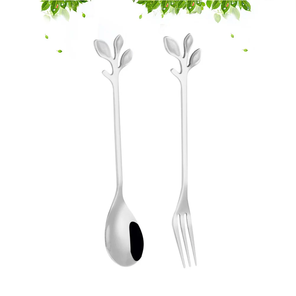 

2pcs Leaf Shape Stainless Steel Ice Cream Dessert Spoon Coffee Stirring Scoops Bright Finish Easy Clean Handle