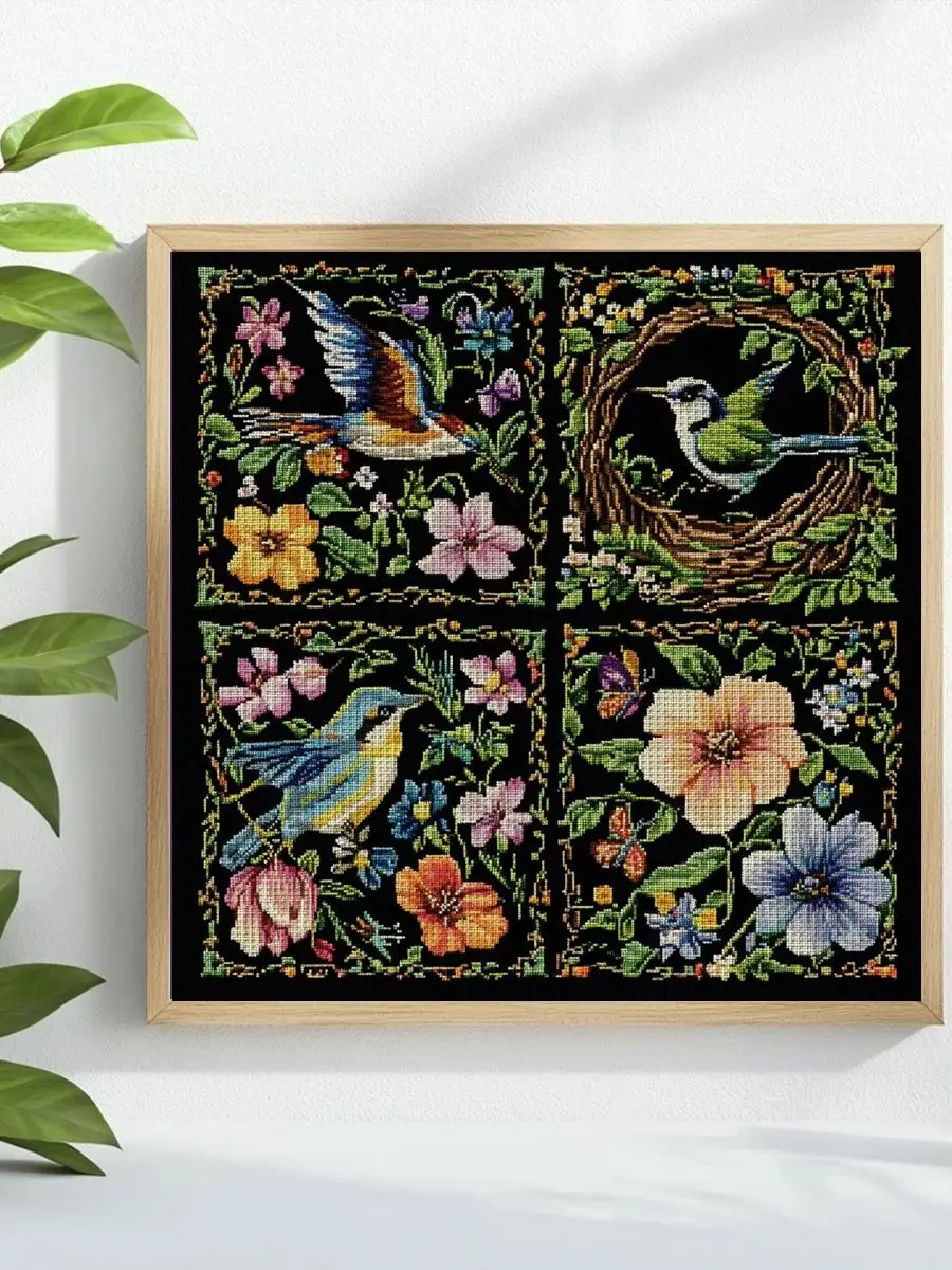 1 Stück 40x40 cm/15,74 Zoll Vogel-Motiv Kreuzstich-Set DIY-Kit 11CT/14CT DIY-Stickset Kreuzstich-Set mit Öko-Baumwollfaden – Detail 1