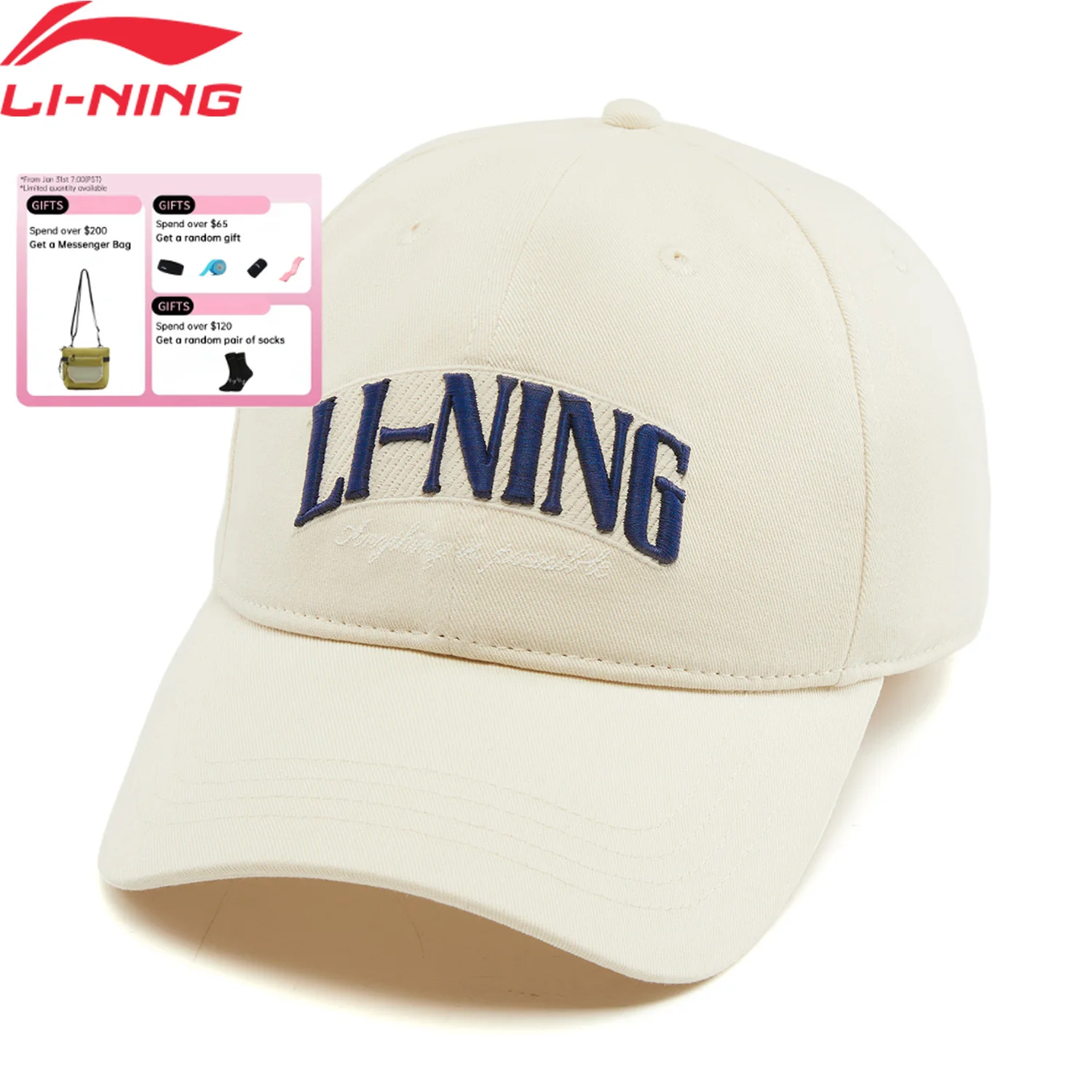 

Бейсболки Li-Ning унисекс в спортивном стиле, 56-60 см, 100% хлопок, дышащие, регулируемые, модные повседневные кепки LiNing AMYW127