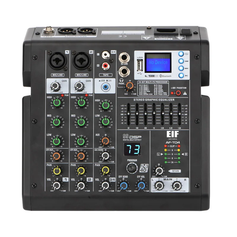 

EIF AF-TD4 Mixing Console 4 Channels 99 Effects 7 Band EQ USB Play and Record Bluetooth Dj Party School Sound Audio Mixer