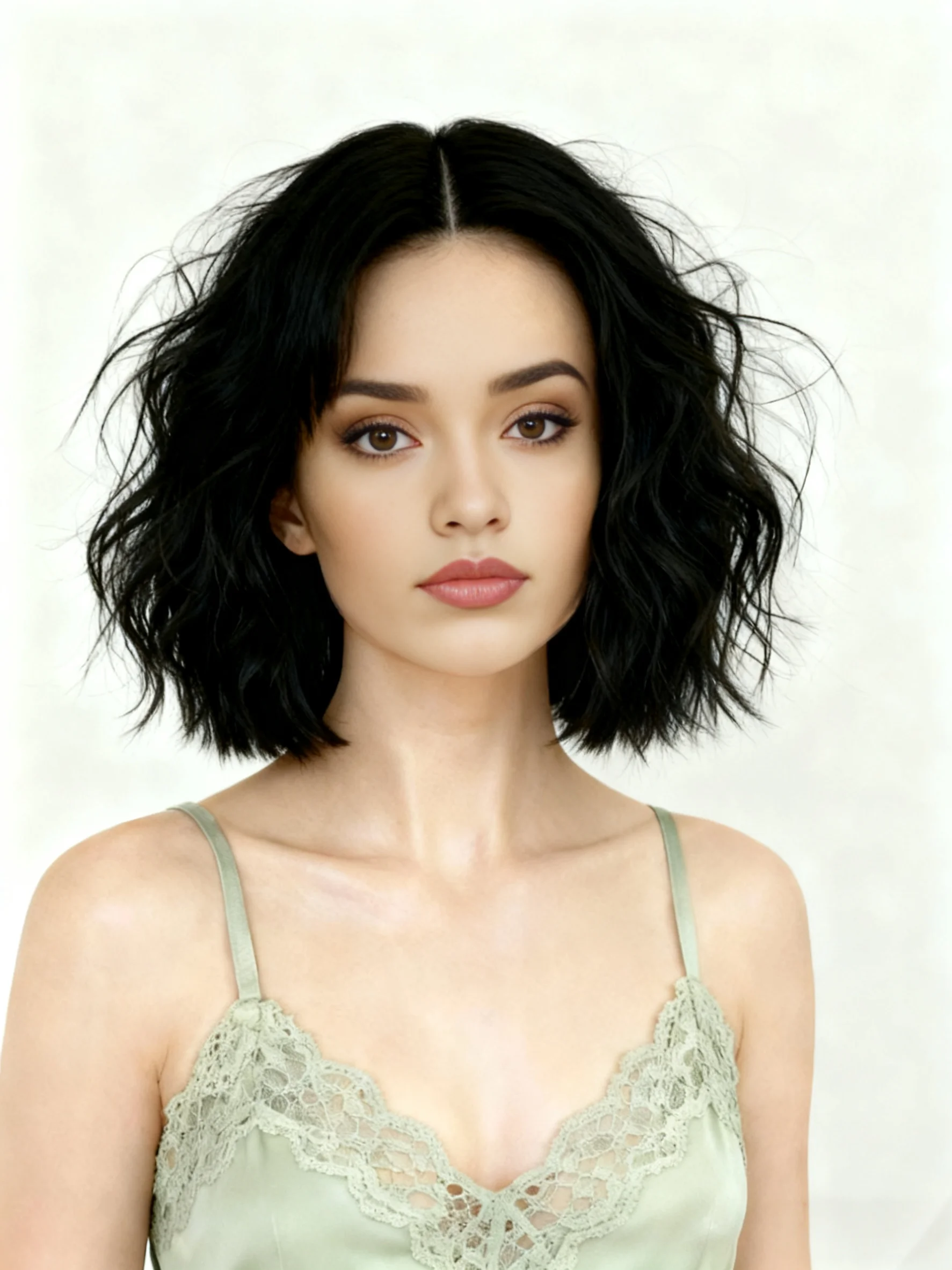 13 * 3.5 * 1 T-shaped curly wavy black 16 inch mid length split lace front wig, Bob lace wig, suitable for daily gatherings
