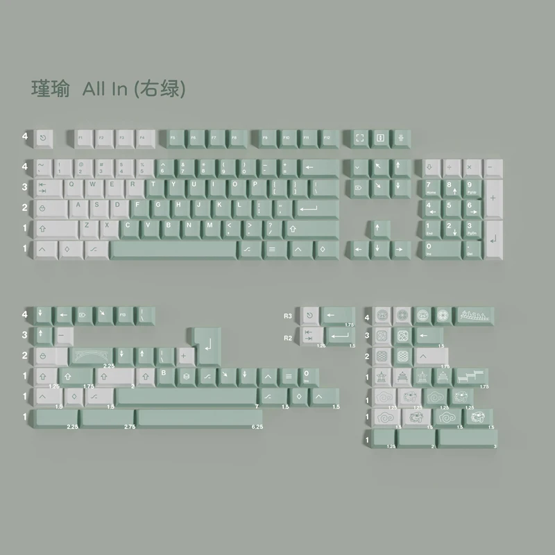 PBT Jade Keycaps Dye Sublimation Cherry Profile Key Caps White Green Keycap For MX Keyboard Split Spacebar Double B