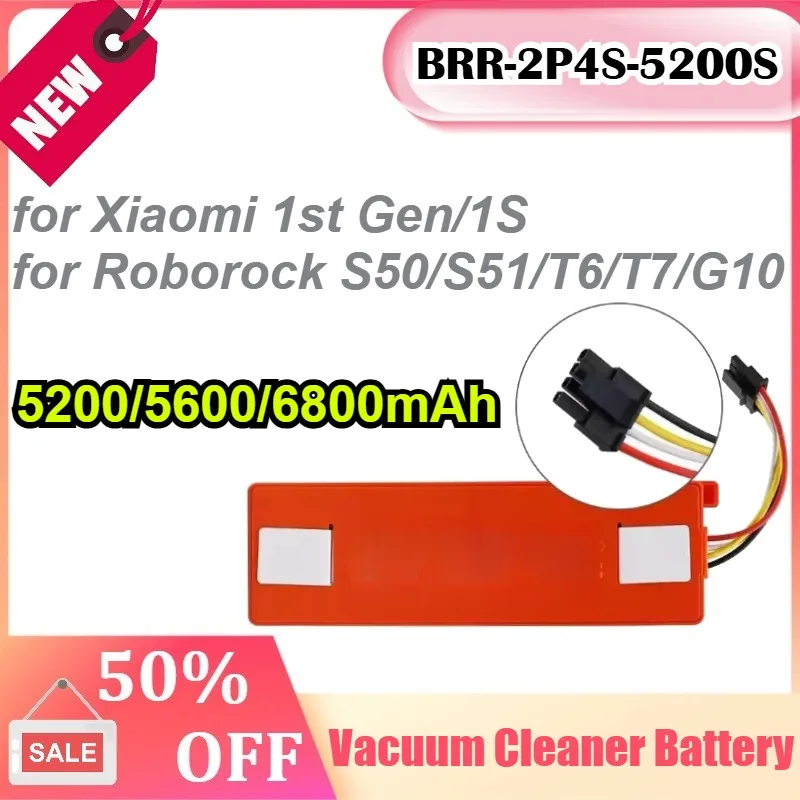 

BRR-2P4S-5200S 14.4V 5200/5600/6800mAh for Xiaomi 1st Gen/1S for Roborock S50/S51/T6/T7/G10 Robot Vacuum Battery