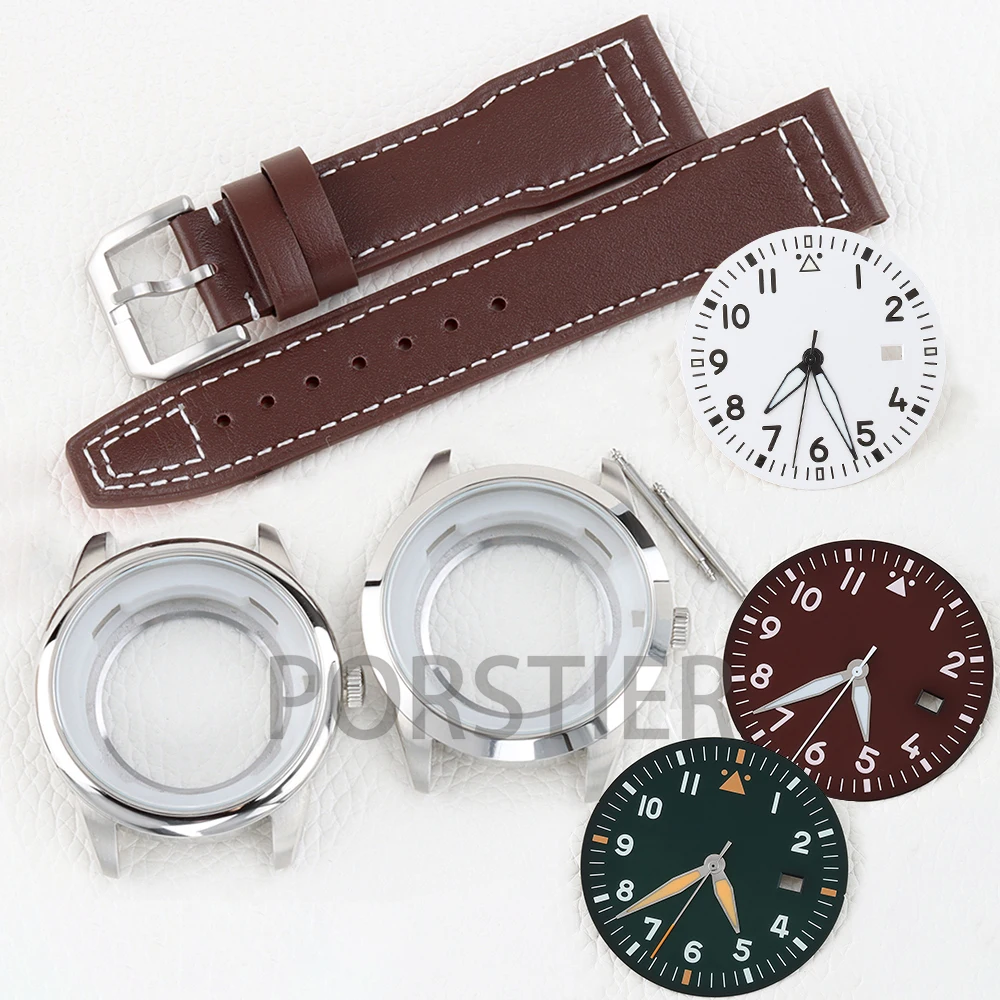 

Высококачественный мужской корпус 42,7 мм для часов Mark XX nh35/nh36, автоматический механизм, 36 мм, зеленый светящийся циферблат, стрелки, кожаный ремешок, запчасти для ремонта часов