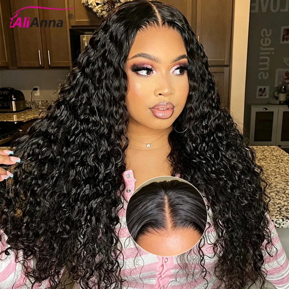 Curly Human Hair Wig 6X4 HD Lace Closure Wigs Wear And Go Glueless Human Hair Wig Water Wave Pre Cut Wigs For Women Pre Plucked With Baby Hair Pre Bleached Knots Natural Black Fast Shipping C-Shape Design Ear Comfortable 20-30Inch Beginer Friendly No Glue