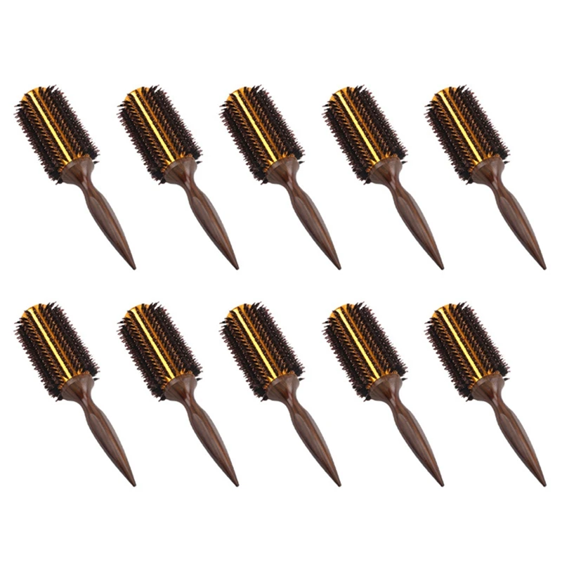 

10X Straight Twill Hair Comb Boar Bristle Rolling Brush Round Barrel Blowing Curling DIY Hairdressing Styling Tool