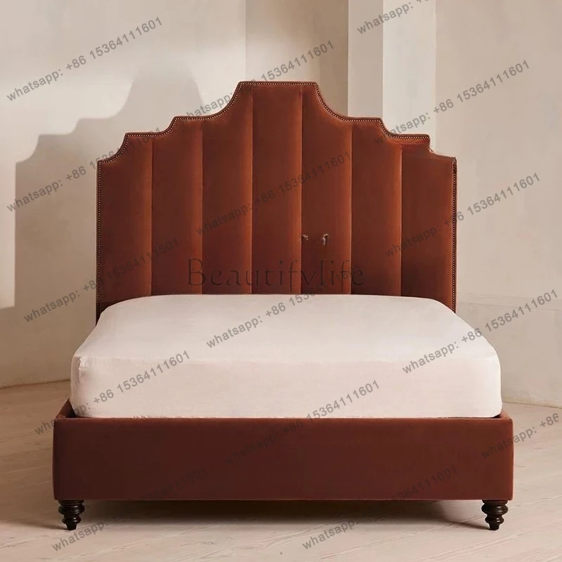8French retro light luxury fabric bed modern simple master bedroom solid wood princess double bed